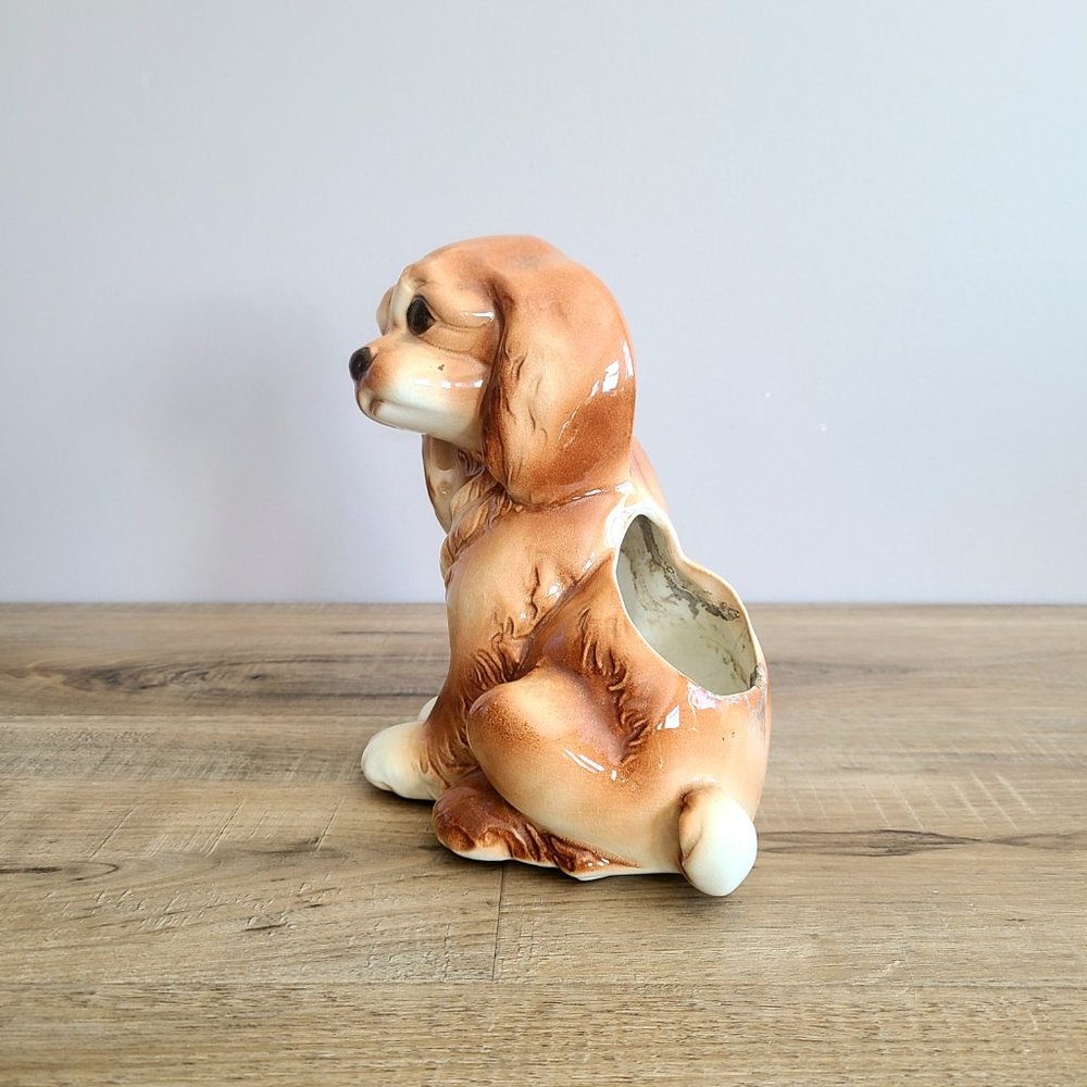 Vintage ceramic dog planter. Home decor.